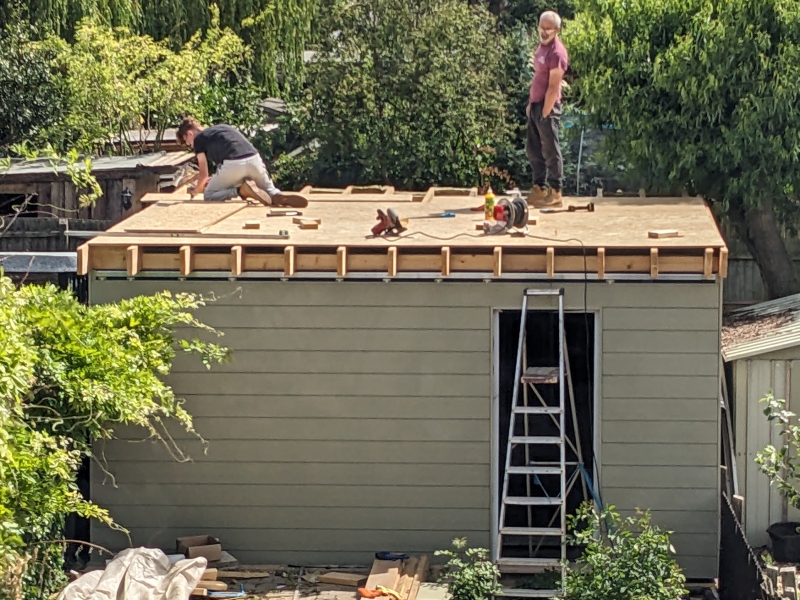 Exterior view showing roof boards.